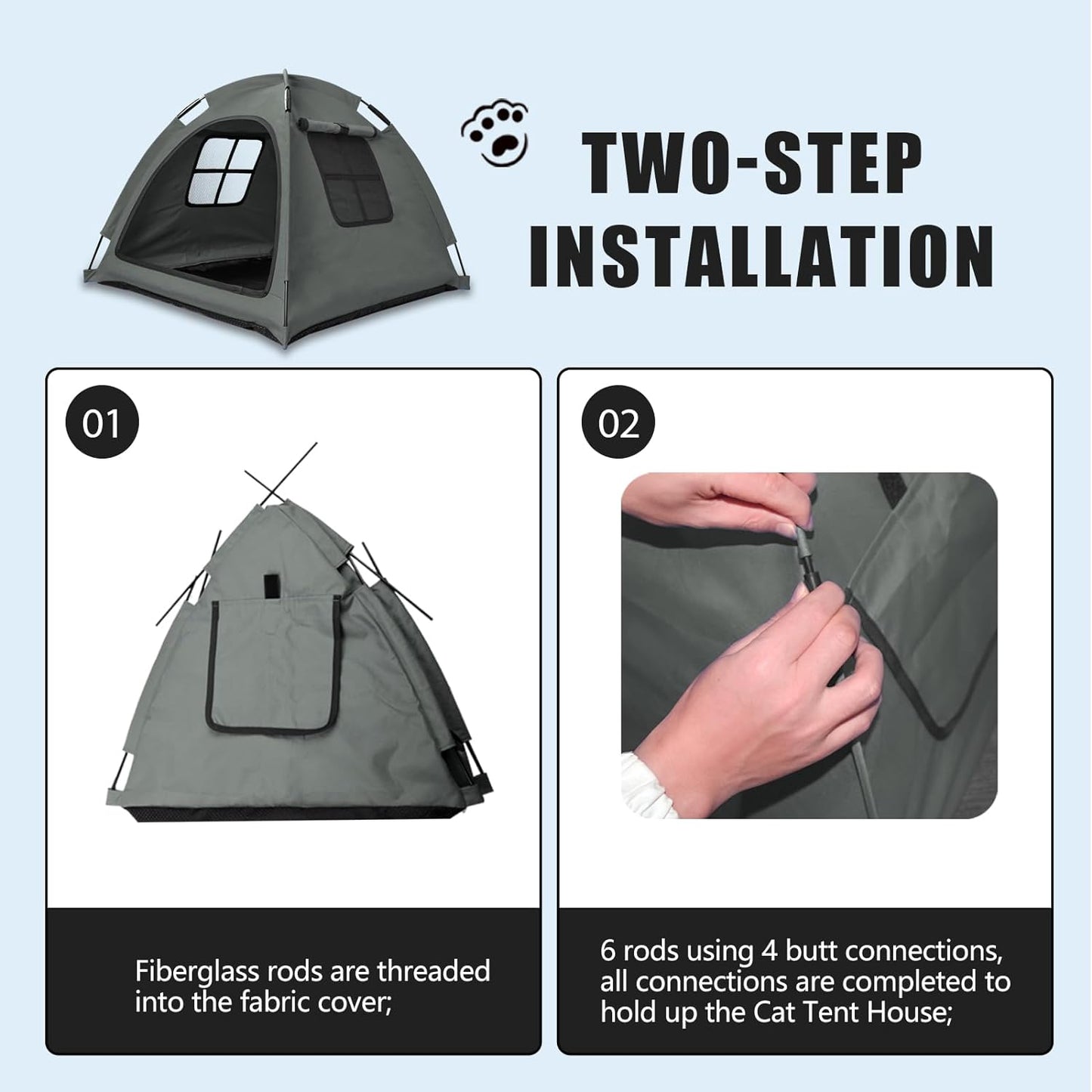 Grey Cat Tent House、Cat's Nest, Portable Indoor/Outdoor Pet Tent House for Cats, Puppies and Other Small Animals