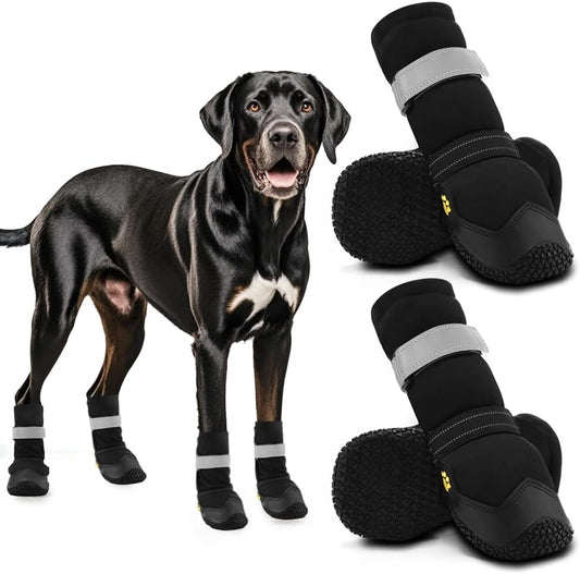 Hcpet Dog Shoes, Dog Boots & Paw Protectors for Winter Snowy Days, Rainy Weather, Outdoor Anti-Slip Sole Dog Booties for Hardwood Floor Black-Leg 7