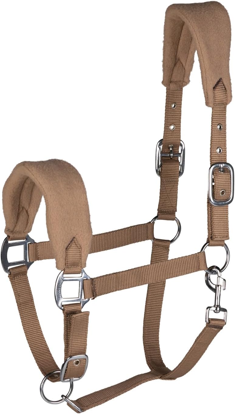 HORZE Kiel Adjustable Horse Halter with Fleece Padding - Tan - Pony
