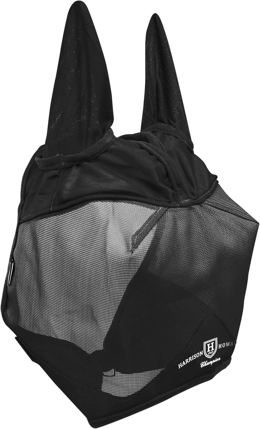 Harrison Howard UV-proof Multi-Function Fabrics Thick Fleece Padding Horse Fly Mask Half Face with Ears Black Arabian Medium
