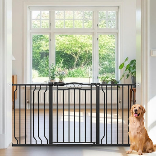 53.1-62.5 Inch Extra Wide Baby Gate, Pressure Mounted Dog Gate Indoor, Walk Thru Pet Gate for Cat Dog Child,Pet Gates for The House Doorway Black
