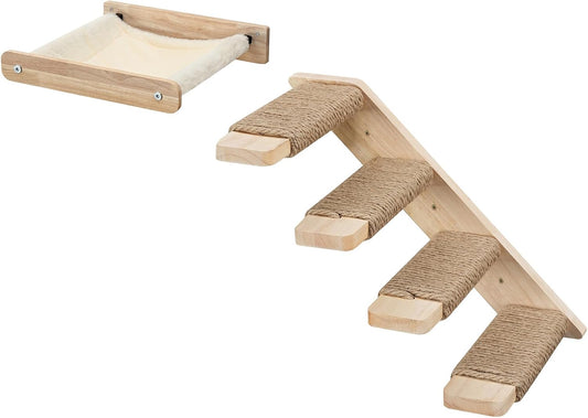 HOOBRO Cat Wall Shelf Set of 2, Wall Mounted 4-Level Cat Steps with Jute Scratching Steps, Hammock Wall Mounted, Holds up to 40 lb, Cat Wall Furniture, for Playing, Natural NL41CS03