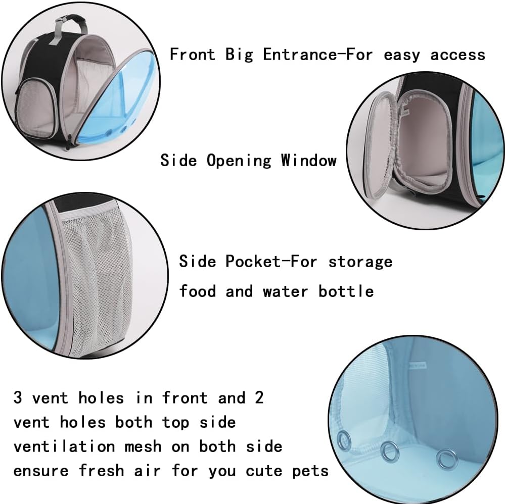 Guinea Pig Carrier, Guinea Pig Backpack with Clear Bubble Window (Black-Blue, Backpack)