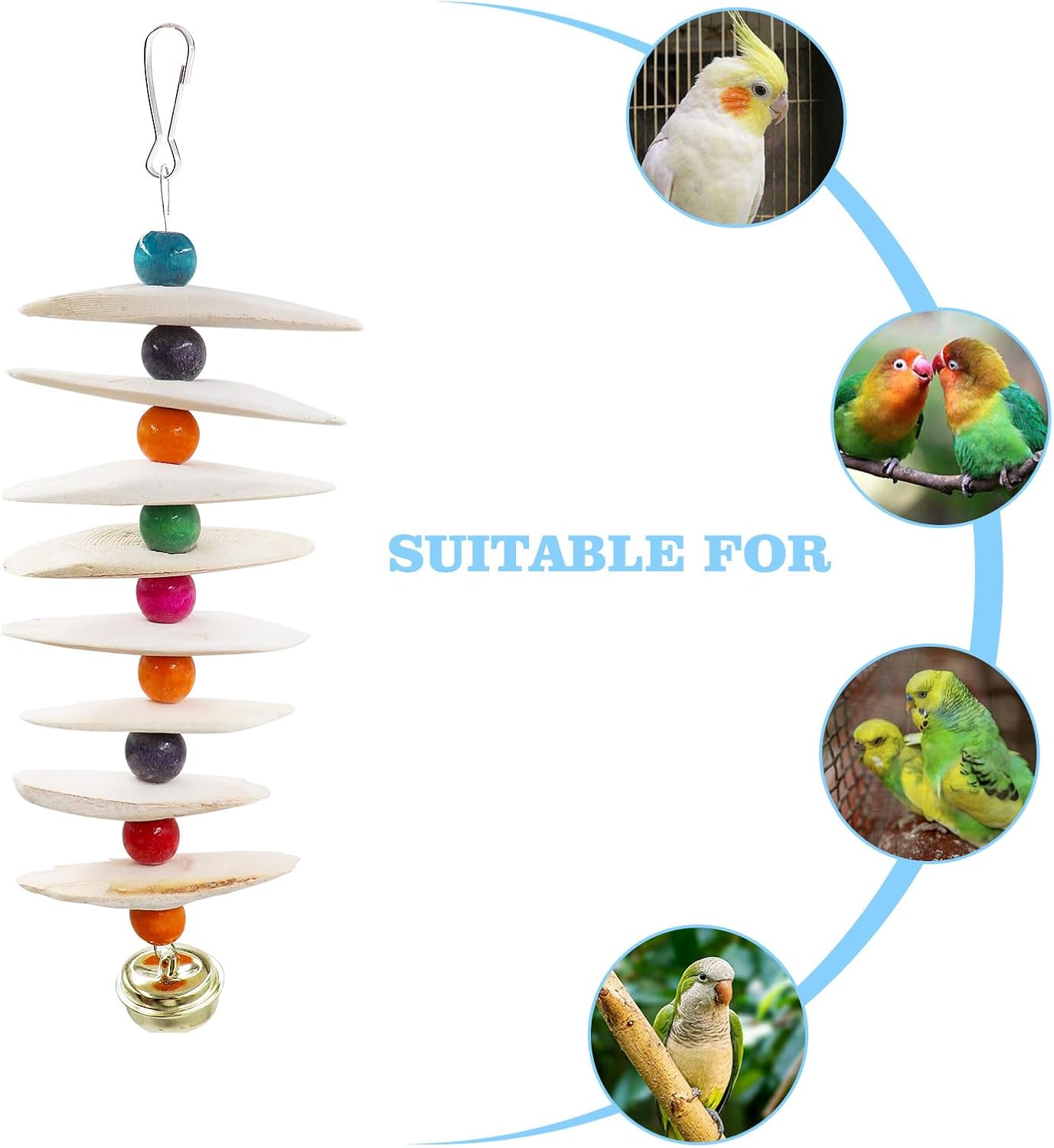 2 Pack Bird Toys with Cuttlebone, Parakeet Toys, Bird Beak Grinding Stone, Cage Accessories for Parakeets, Cuttlefish Bone for Budgies, Cockatiels, Lovebirds, Green Cheeks, Small to Medium Birds