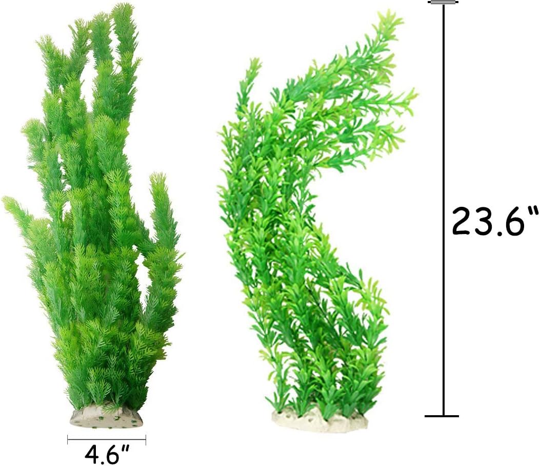 Hamiledyi Aquarium Plants Plastic Decor Fish Tank Green Decorations Plants Ornament Safe for All Fish,Extra Large 23-inch Tall, 2 Pack（Green Style A）