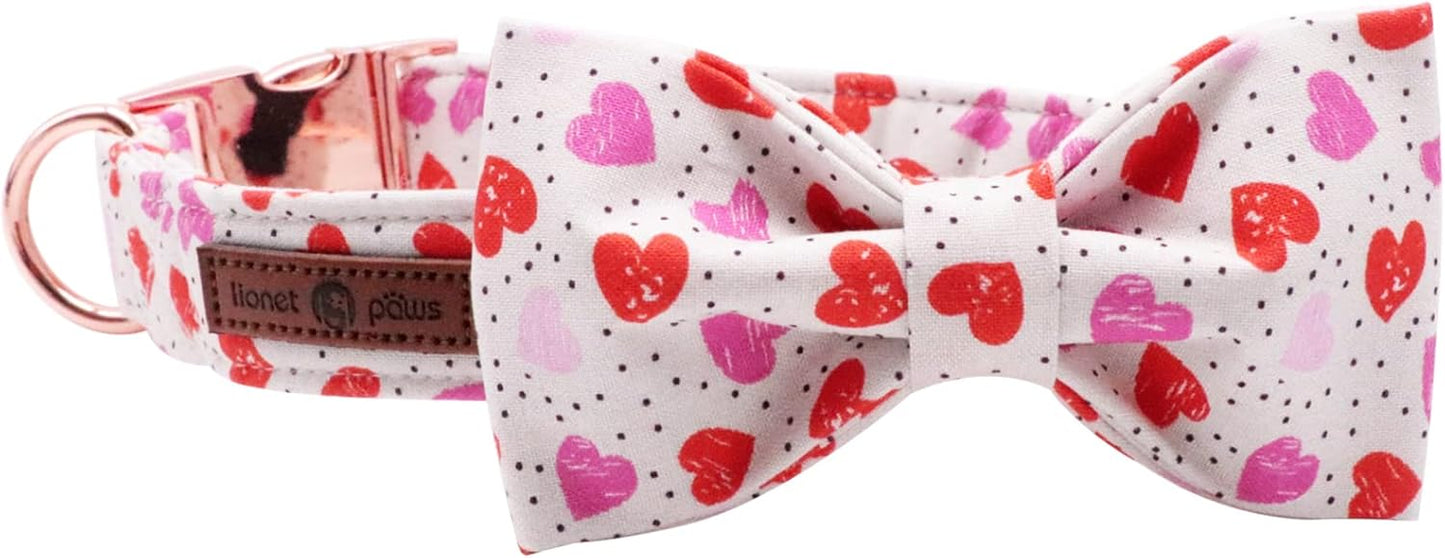 Lionet Paws Valentines Day Dog Collar with Bowtie, Dog Bowtie Collar with Metal Buckle for Dogs, Adjustable Comfortable Dog Collar Girl Boy Gift, XL, Neck 16-26 in