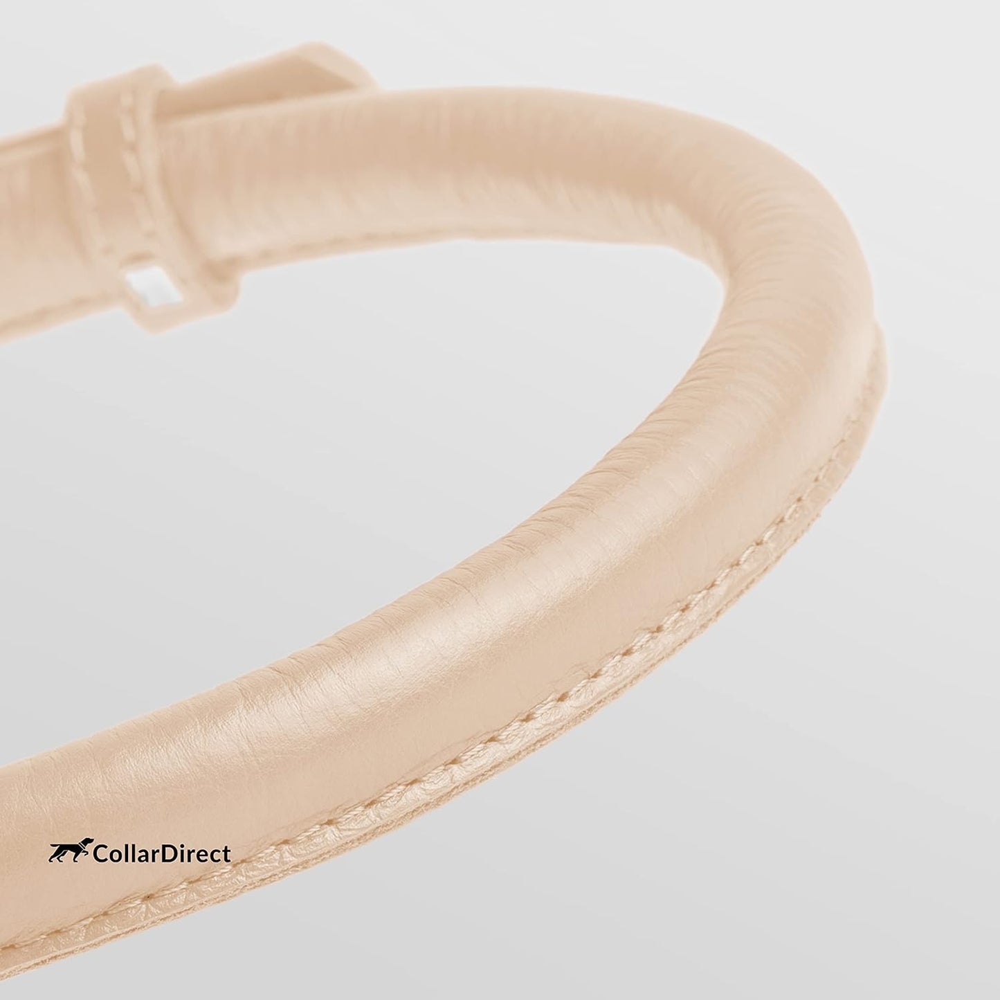 CollarDirect Rolled Leather Dog Collar, Soft Padded Round Puppy Collar, Handmade Genuine Leather Collar Dog Small Large Cat Collars 13 Colors (18-22 Inch, Beige Textured)