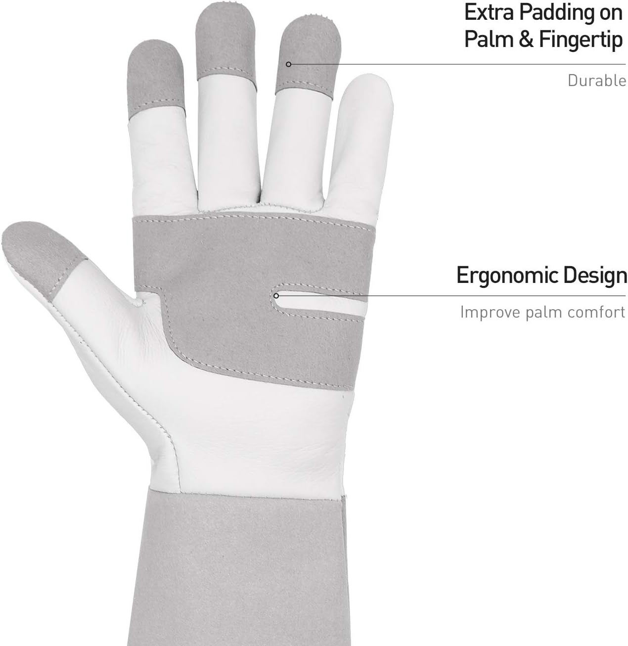 HANDLANDY Long Gardening Gloves for Men & Women, Thorn Proof Rose Pruning Gloves Leather Gauntlets Garden Glove Yard Work Glove (Medium, Grey)