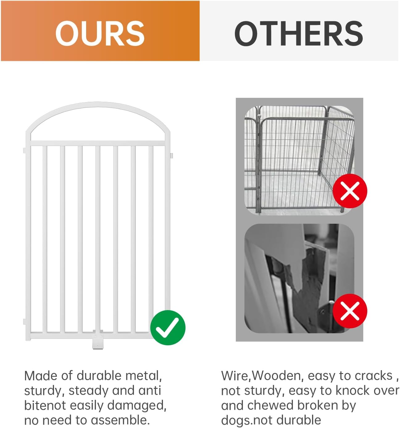 8 Panles Full Matel Freestanding Dog Gates with Door, 192"Extra Wide 32"Tall Free Standing Dog Pet Gate for Indoor & Outdoor. Foldable Pet Fences for Doorways, House, Stairs, Porch, Deck, Yard