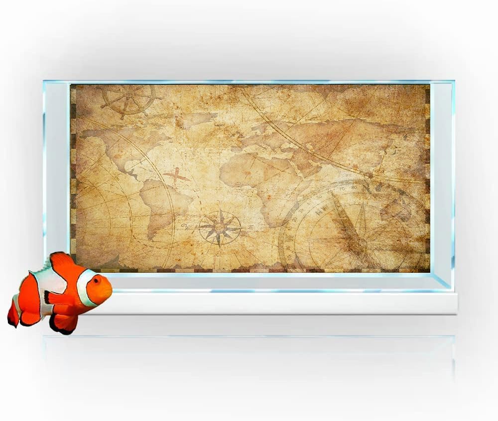 72X16IN Retro Old Travel World Map Terrarium Background, Art Parchment Pirate Treasure Map Reptile Habitat Background with 10EVA Double-Sided Tape