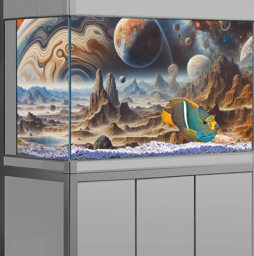 36X20IN Cosmic Spaceterrarium Background, Cool Parallel Space Themed Aquarium Reptile Habitat Background, Aquarium Background with 10EVA Double-Sided Tape