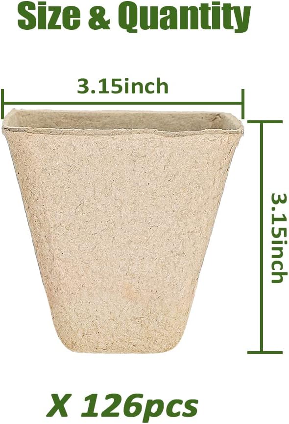 126 Packs Square Peat Pots, 3.15 Inch Seed Starting Pots with Drainage Holes Square Nursery Pot,Biodegradable Eco-Friendly Round Plant Seed Starter Peat Germination Seedling Trays