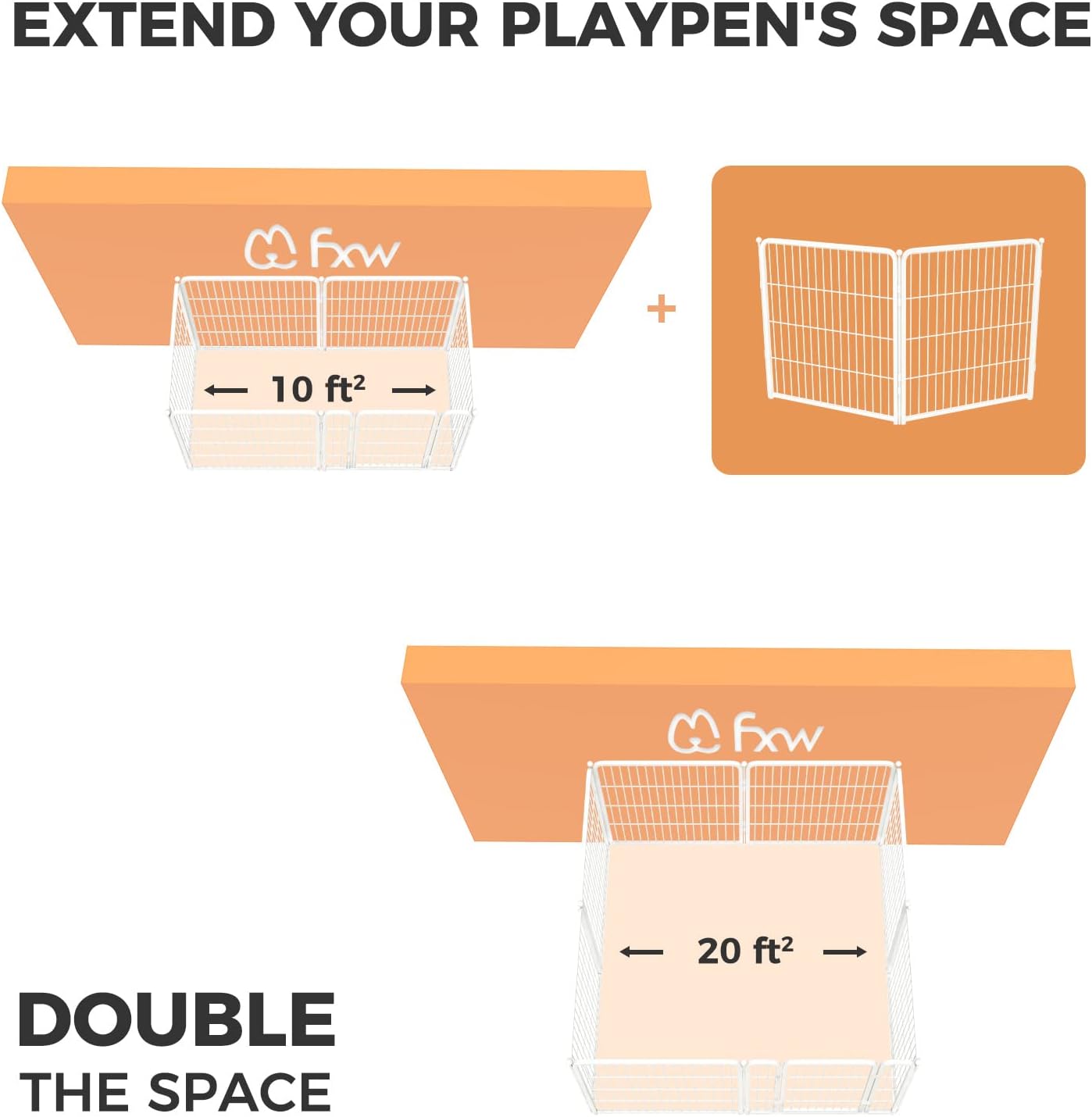 FXW Homeplus Unleashed Indoor Dog Playpen - Stress-Free and Safe Play, Heavy Duty 32 Inch 2 Wire Panels Dog Pen for Puppy and Small Dogs, White│Patented