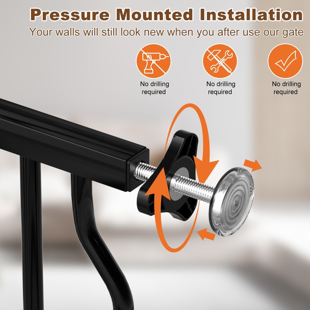 67.3-81.1" Extra Wide Baby Gate for Stairs No Drilling, 30" Tall Auto Close Press Mounted Baby Gate for Doorways, Adjustable Width Walk Through Long Gates for Kids or Pets, Black