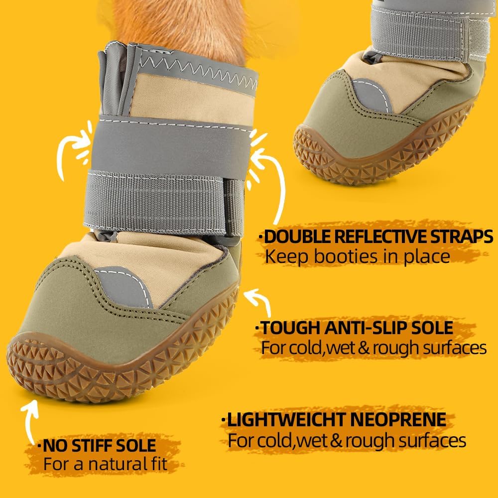 Dog Shoes for Large Dogs, Medium Dog Boots & Paw Protectors for Hardwood Floors, Outdoor Dog Booties for Hot Pavement Winter Snow Hiking, Waterproof Dog Shoes with Reflective Strips Size 3