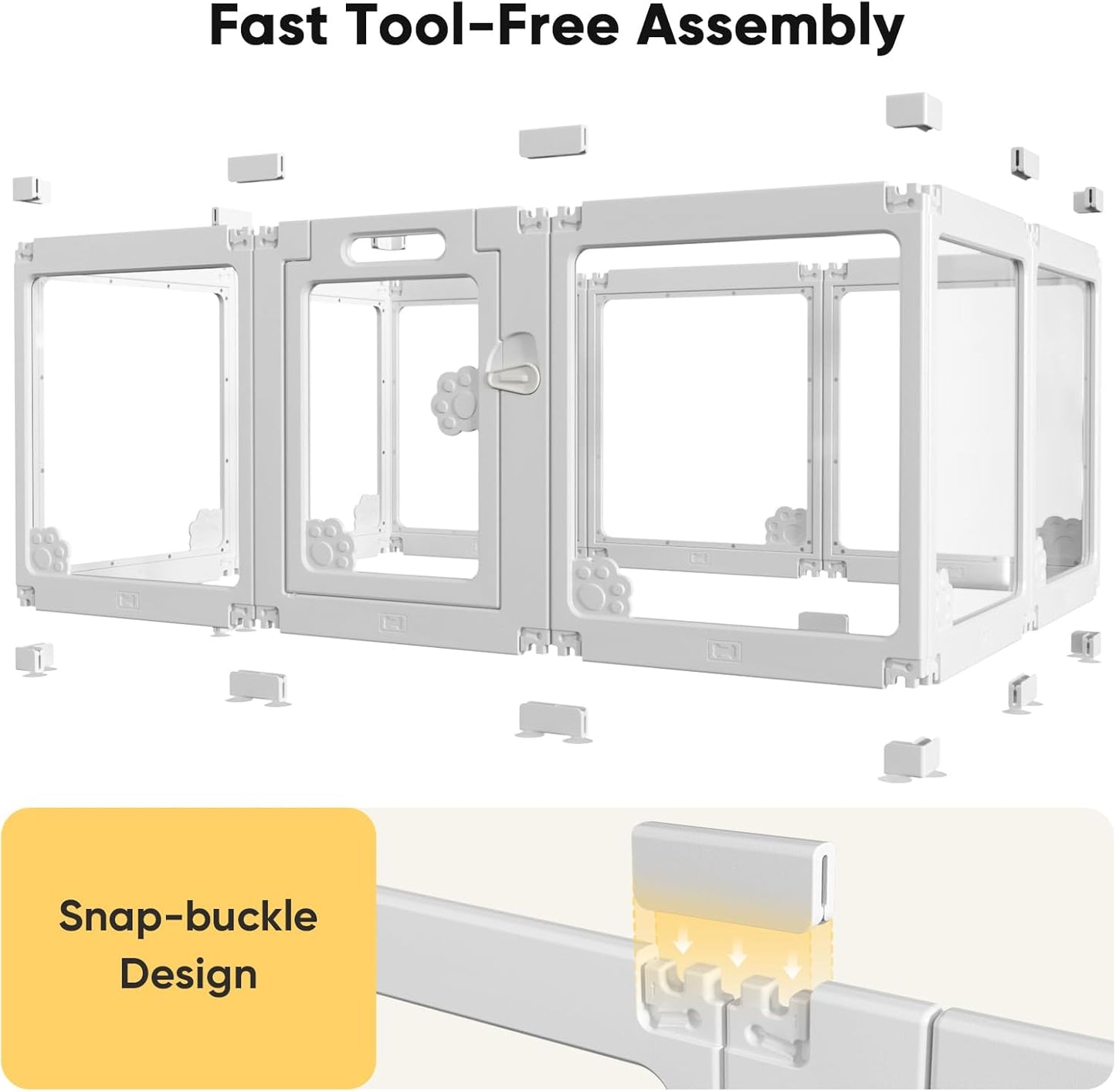 Acrylic Clear Dog Play Pen Indoors, Puppy Playpen with Door for Small Dogs Puppies, Transparent Plastic Pet Playpen Cage Fence Crate Kennel for Cat Kitten Rabbit Bunny Ferret etc (White-10 Panels)