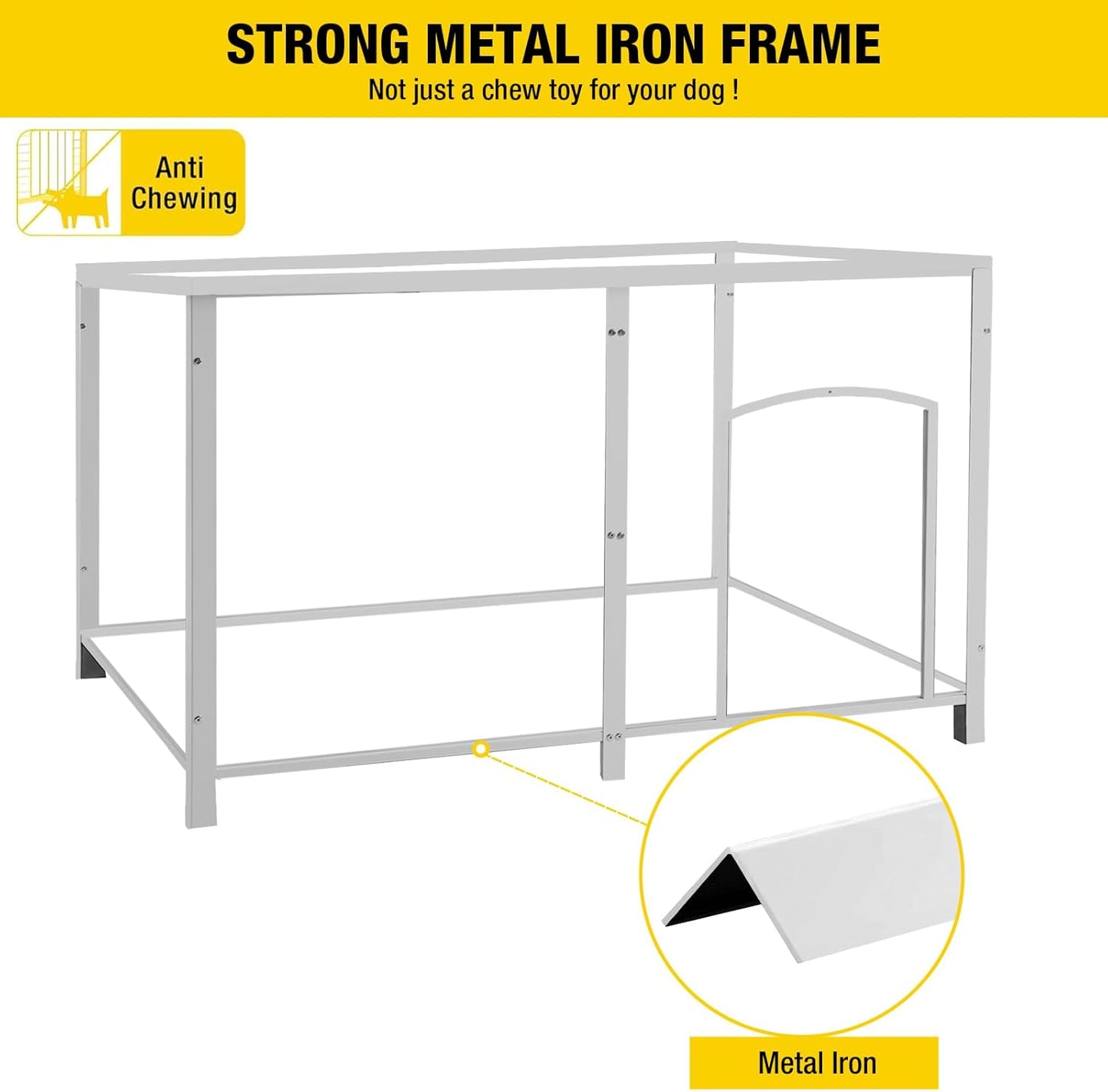 Aivituvin Large Dog House with Insulated Liner for Outdoor, Waterproof Outsides Heated Dog Kennel for Small Medium Large Dog with All-Around Iron Frame