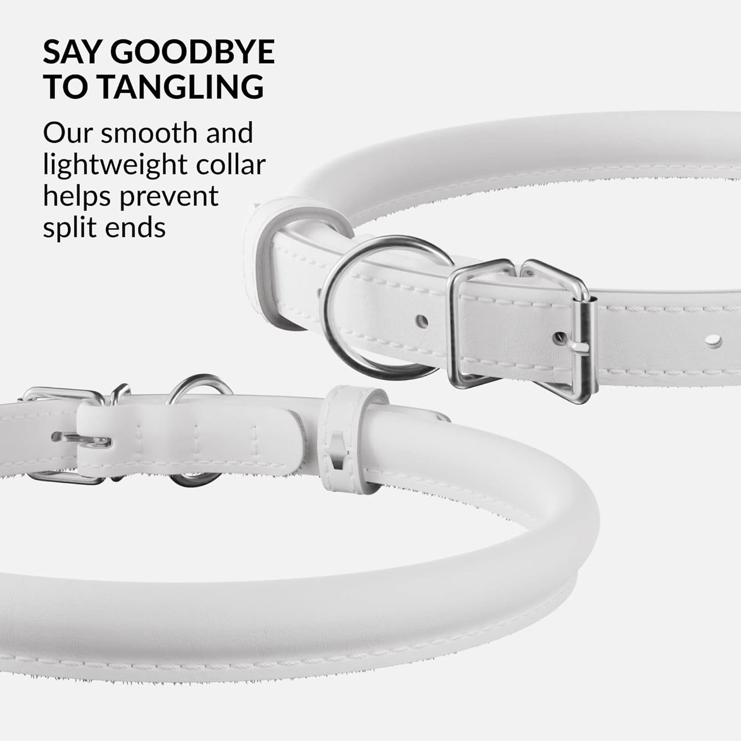 CollarDirect Rolled Leather Dog Collar, Soft Padded Round Puppy Collar, Handmade Genuine Leather Collar Dog Small Large Cat Collars 13 Colors (11-14 Inch, White Smooth)