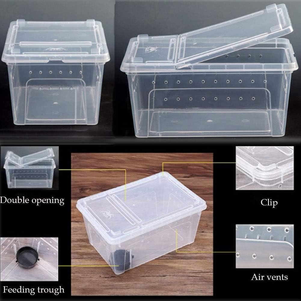 2 PCS Reptile Feeding Box Lizard Tarantula Habitat Cage Hatching Container Snake Breeding Box Transparent Portable Plastic Mini Pet Houses for Scorpion Spider Frog