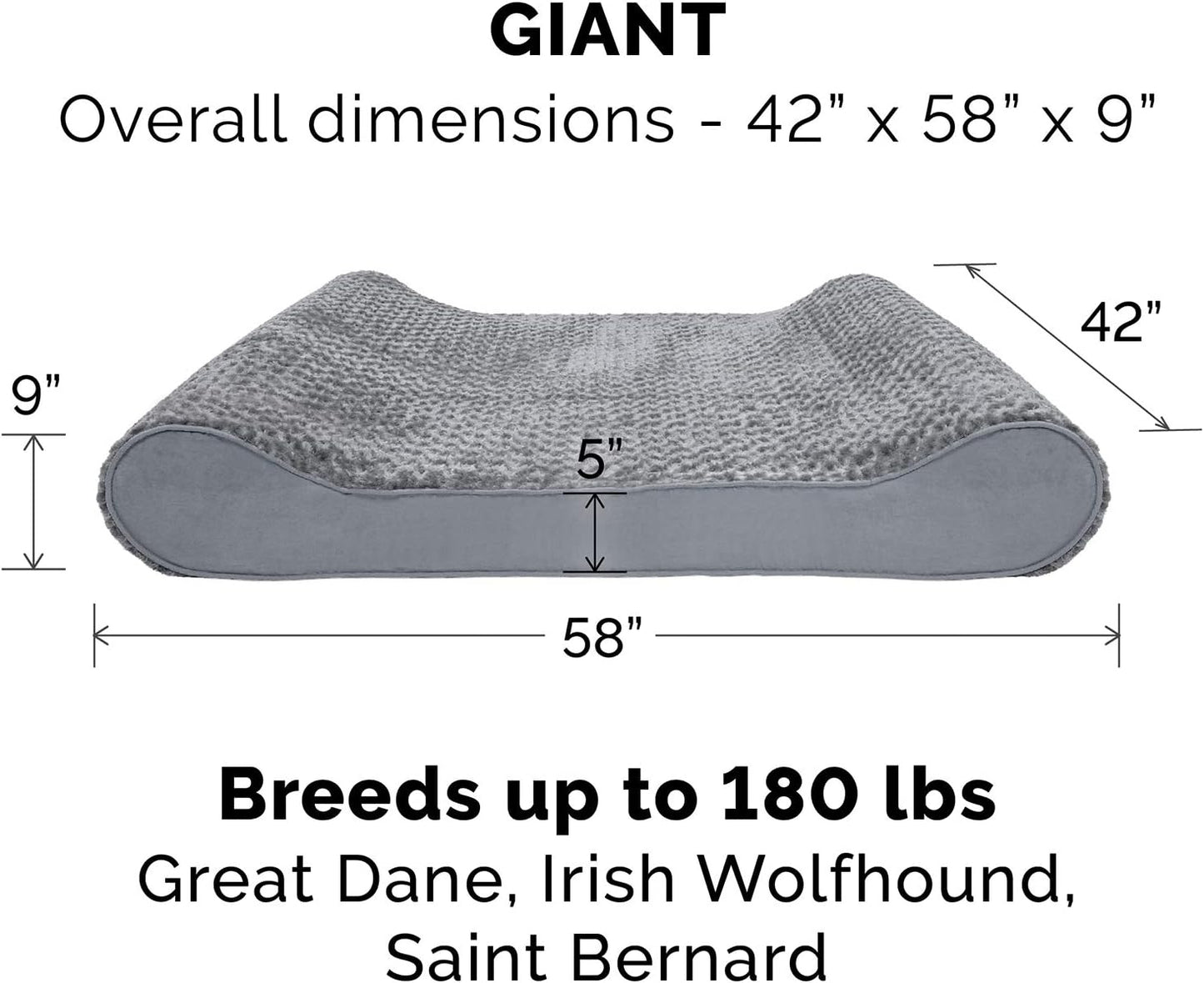 Furhaven Orthopedic Dog Bed for Extra Large Dogs w/ Removable Washable Cover, For Dogs Up to 180 lbs - Ultra Plush Faux Fur & Suede Luxe Lounger Contour Mattress - Gray, Giant/XXXL