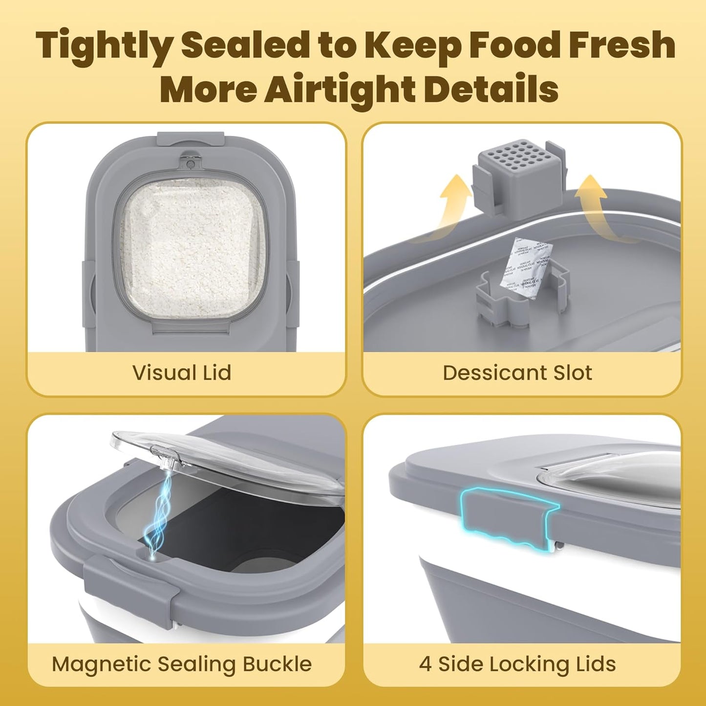 HOYTAMDA 30-40Lbs Rice Container,Collapsible Airtight Food Storage Containers with Wheels,Handle,Rice Storage Container with Small Bin and Scoop,Rice Dispenser for Flour Sugar Cereal Grain Dog Cat