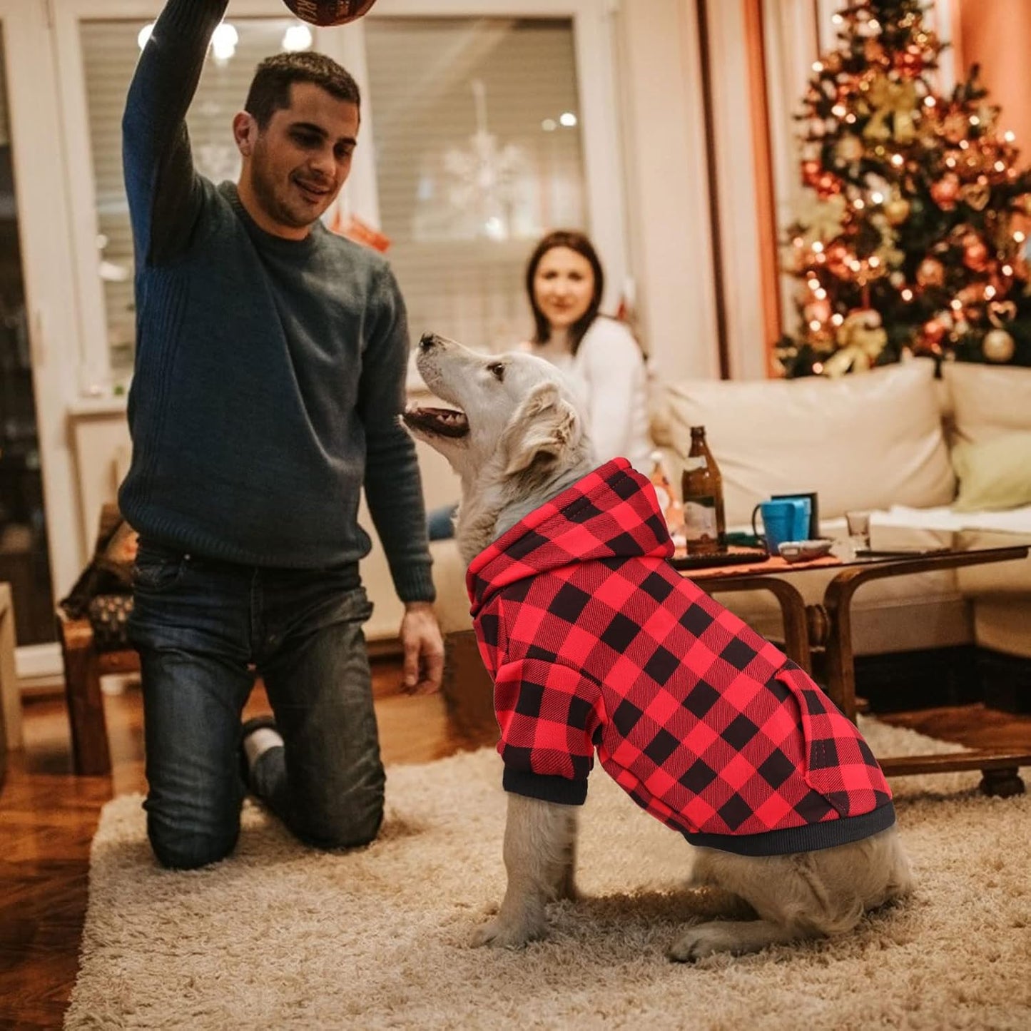 Dog Hoodie Sweater Red Buffalo Plaid Pet Clothes Warm and Soft Breathable Cozy Pet Hoodies for Large Dogs Dog Sweaters for Extra Large Dogs with Pocket(XXL)