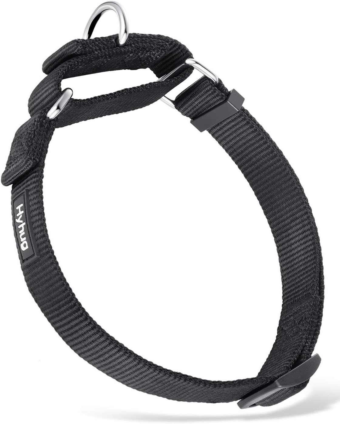 Hyhug Martingale Dog Collar Without Buckle: Anti Escape, No Slip Heavy - Duty Nylon, Colorfast & Adjustable for Medium Breeds(Medium, Black)