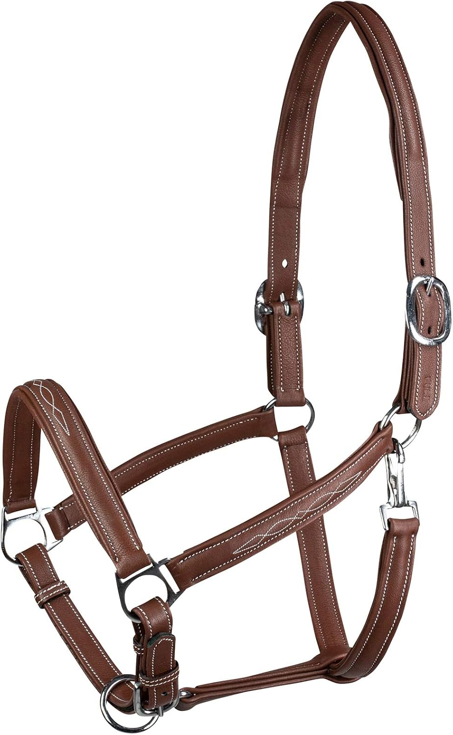 HORZE Warren Soft Adjustable Genuine Leather Horse Halter | Stainless Steel Hardware - Light Brown - Cob