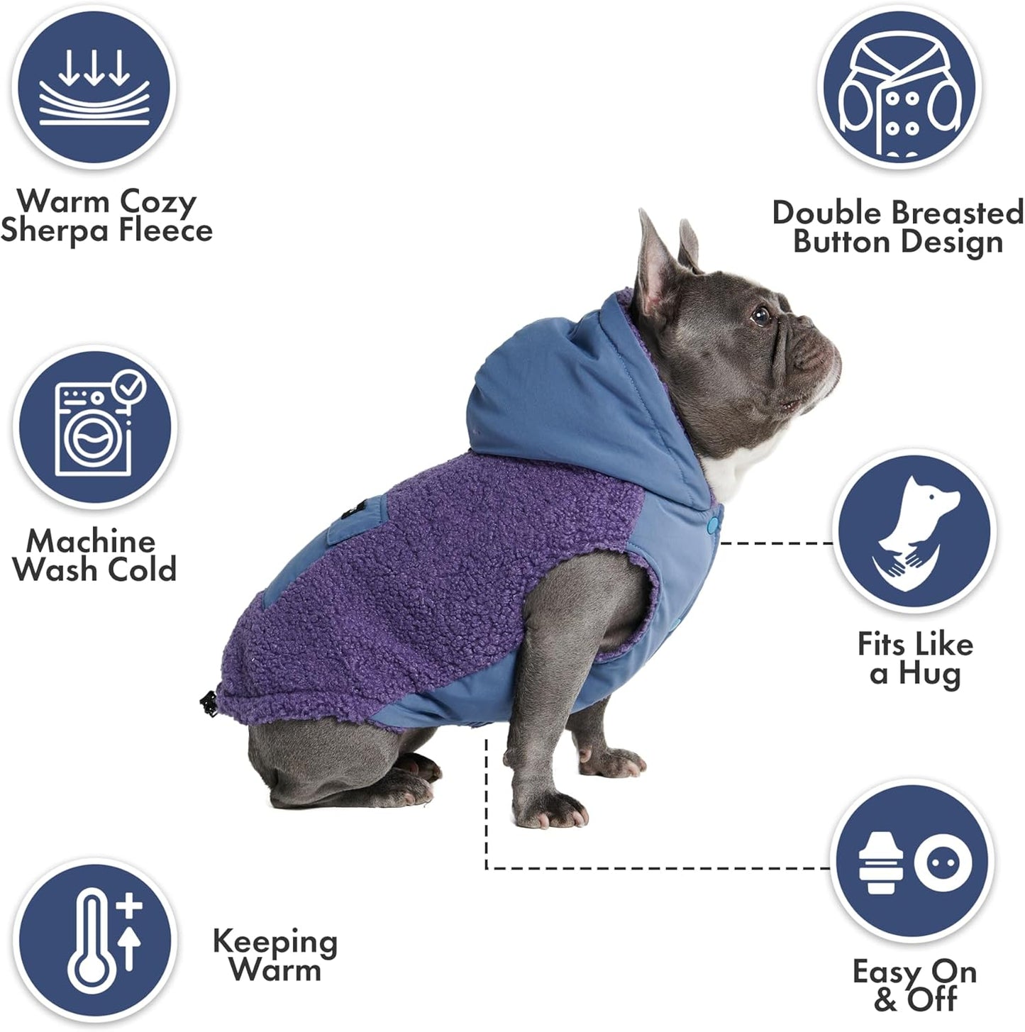 Spark Paws Reversible Dog Sweater, Sherpa Jacket Vest with Warm Fleece Lining, Warm Coat for Winter, Suitable for Small Medium, Large, XL XXL Dogs - Purple and Navy Blue - XL