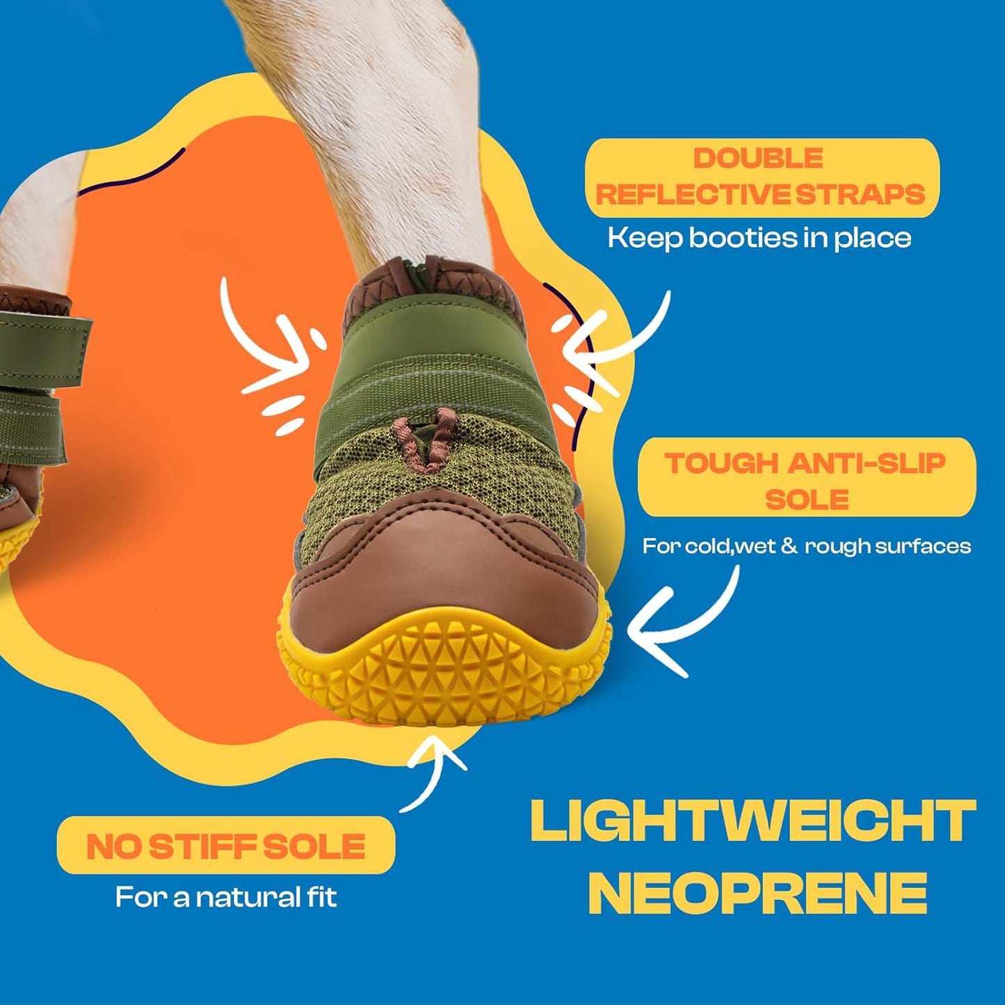 Dog Shoes for Large Dogs, Medium Dog Boots & Paw Protectors for Hardwood Floors, Outdoor Dog Booties for Hot Pavement Winter Snow Hiking, Breathable Dog Shoes with Reflective Strips Size 4