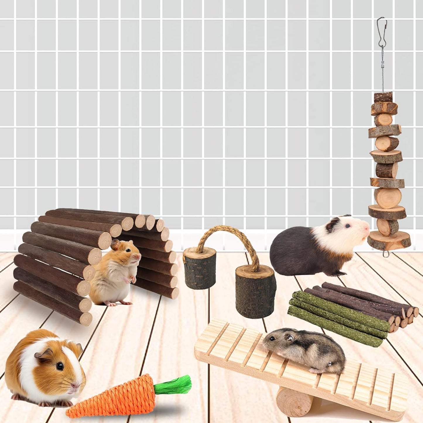 Grddaef Hamster Toys, Guinea Pig Chew Toys Small Animal Enrichment Toys Cage Accessories for Chinchilla Gerbils Rats Bunny Mouse