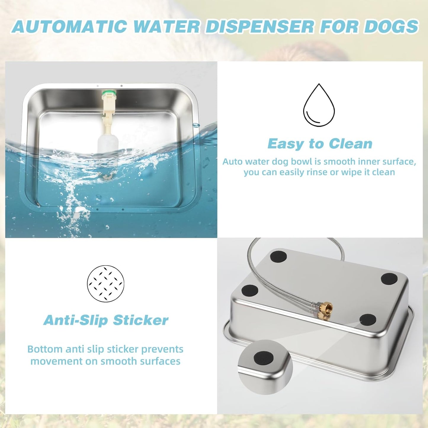 5 Gallon Automatic Dog Water Dispenser, Large Dog Water Bowl Dispenser for Outdoor, Stainless Steel Pet Bowl for Waterer Auto Fill Pet Waterer for Livestock Dogs Cats Chicken Fit 3/4'' GHT Faucet