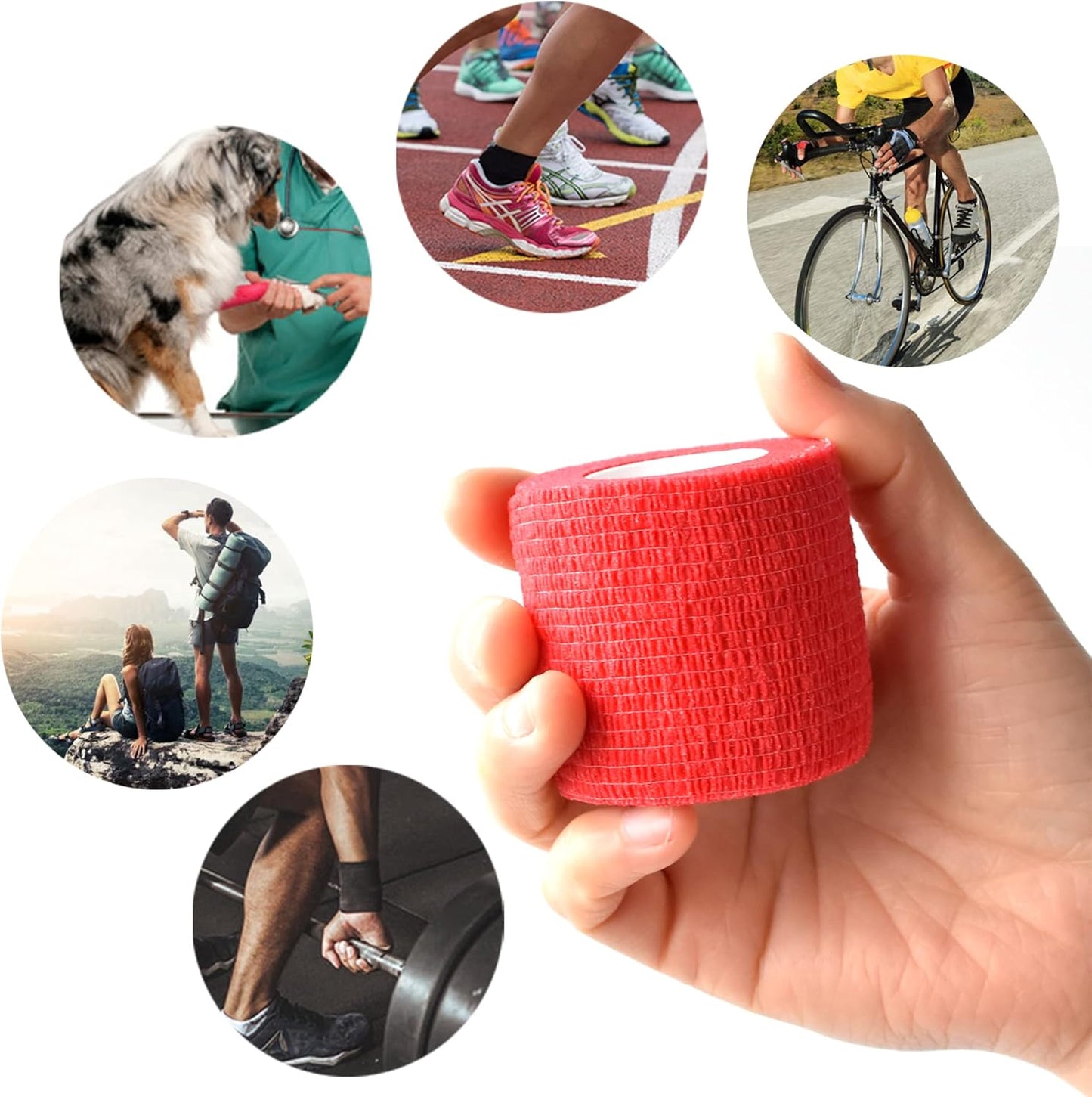 9 Pack 2" x 5 Yards Self Adhesive Bandage Wrap Self Stick Wrap for Ankle, Wrist, Finger, Sports, Breathable Cohesive Vet Tape for Pets (Red)