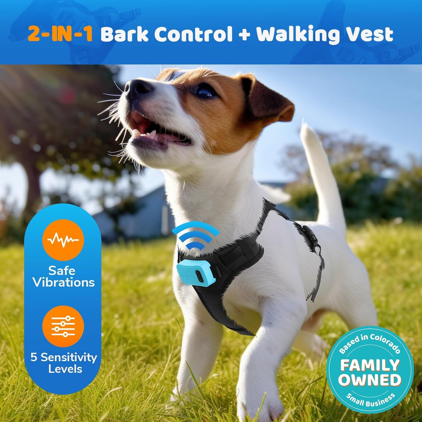 Bark Control Training Vest for Small Dogs - Rechargeable No Barking Device for Dogs - Bark Deterrent with 5 Sensitivity Levels, Adjustable Straps, D-Ring - No False Alarms or Throat Prongs