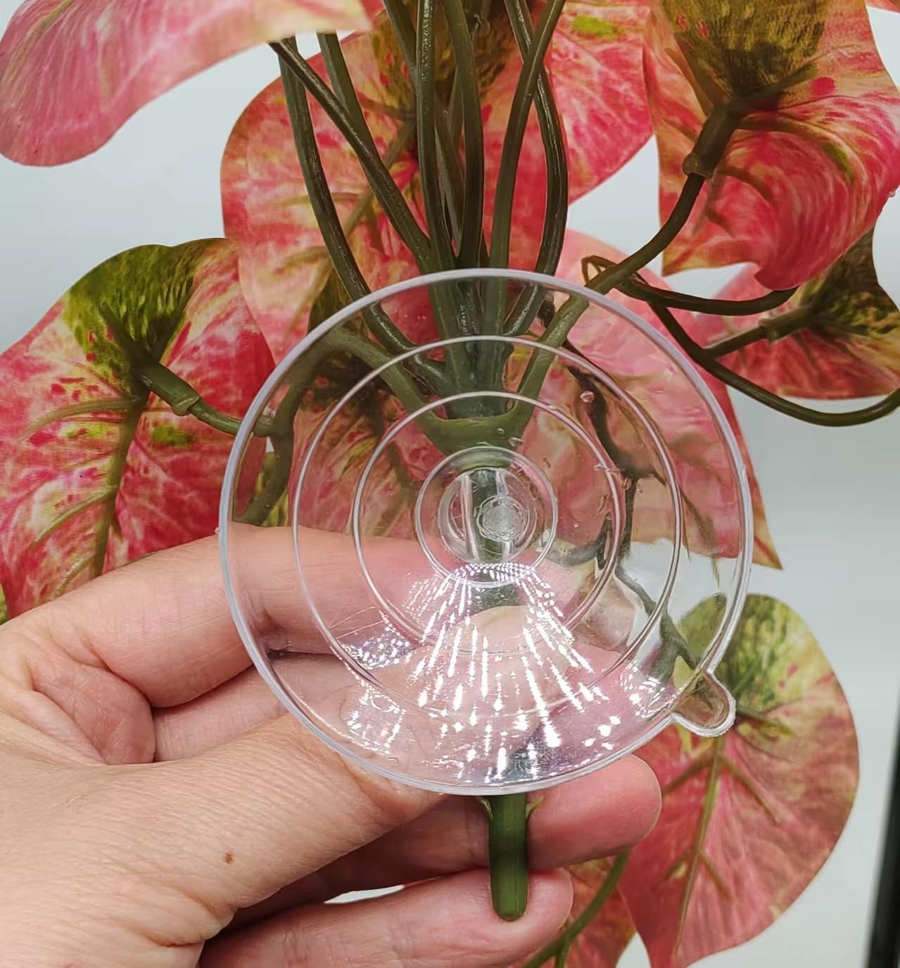 2 Pack Reptile Plants for Terrarium Decor, Amphibian Habitat Decor, Reptile Tank Accessories, Artificial Hanging Plants with Suction Cup (Red Arrowhead)