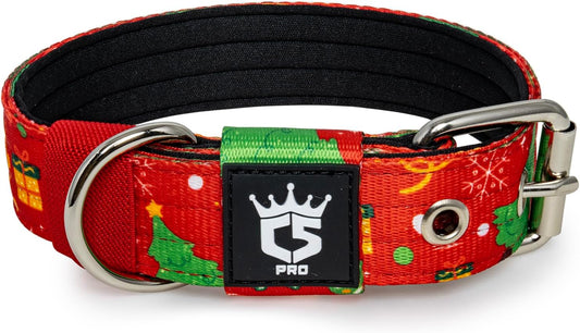 TSPRO Tactical Dog Collar 1.25 Inch Wide Thick Dog Collars with Heavy Duty Metal Buckle, Durable, Strong, Adjustable for Small Dogs (Christmas Red S)
