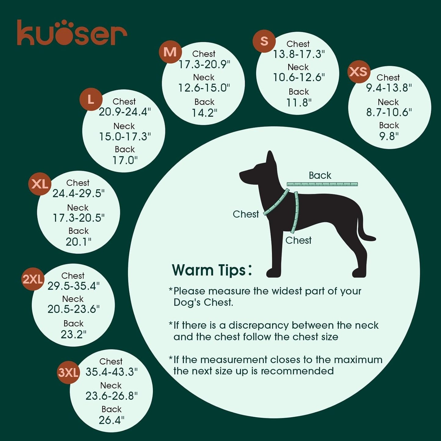 Kuoser Warm Dog Coat, Waterproof Dog Jacket for Extra Large Dogs, Adjustable Durable XXXL Doggie Winter Coat Reversible Puppy Cold Weather Apparel for Large Breed, RoyalBlue 3XL