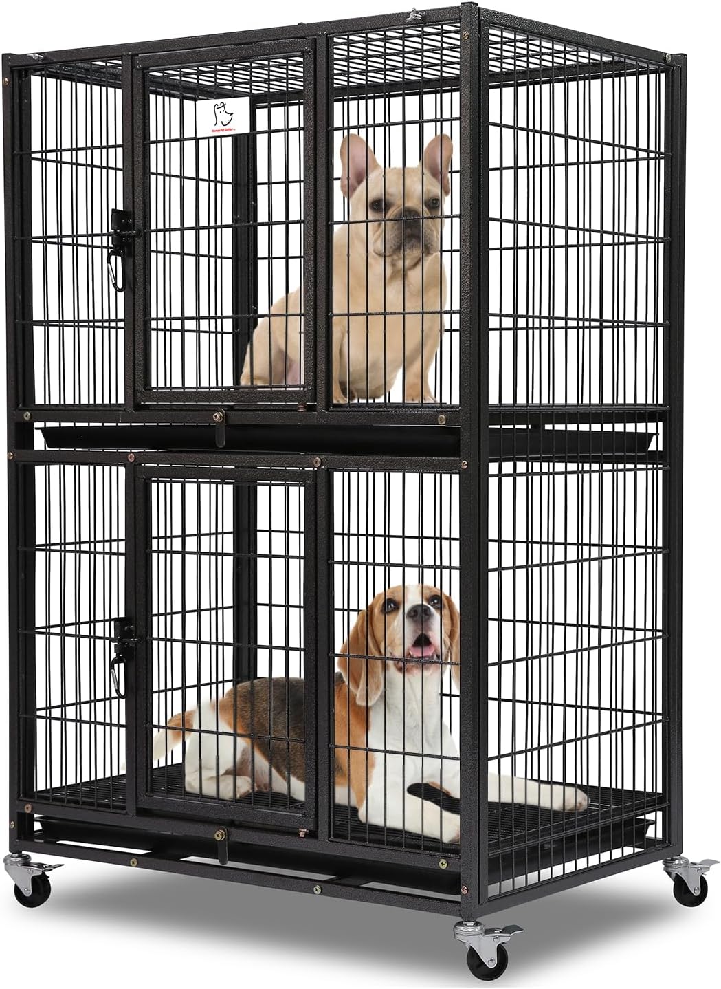Homey Pet 31 Inch Stackable Heavy Duty Dog Crate Cage Kennel with Four Lockable Wheels, Removable Tray, Escape Proof Wire Drop Dog Crates for Small Dogs (Two Tiers)