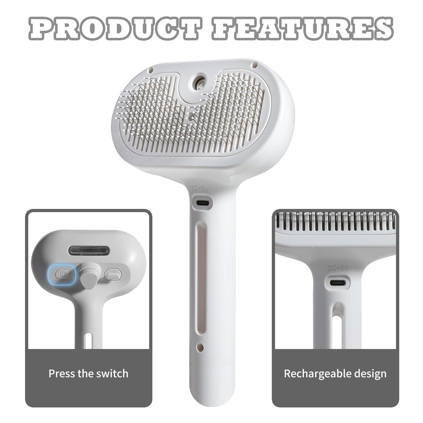 3-in-1 Steam Brush for Cats & Dogs – Hair Removal Comb with One-Click Release & Water Spray – Grooming Brush for Shedding, Long/Short Hair