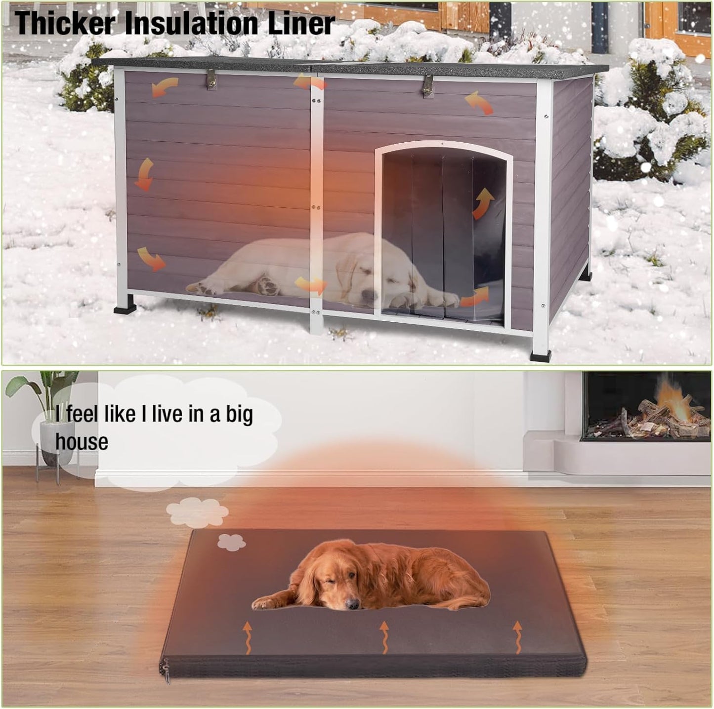 GUTINNEEN Dog House Insulated Outdoor Dog Kennel with Liner for Winter Extra Large