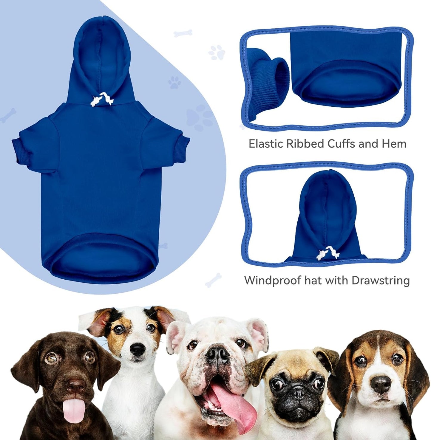 Dog Sweaters for Medium Dogs Dog Hoodie Pet Sweater Solid Soft Brushed Fleece Pet Clothes Hoodie Sweatshirt with Pocket(Blue-M)