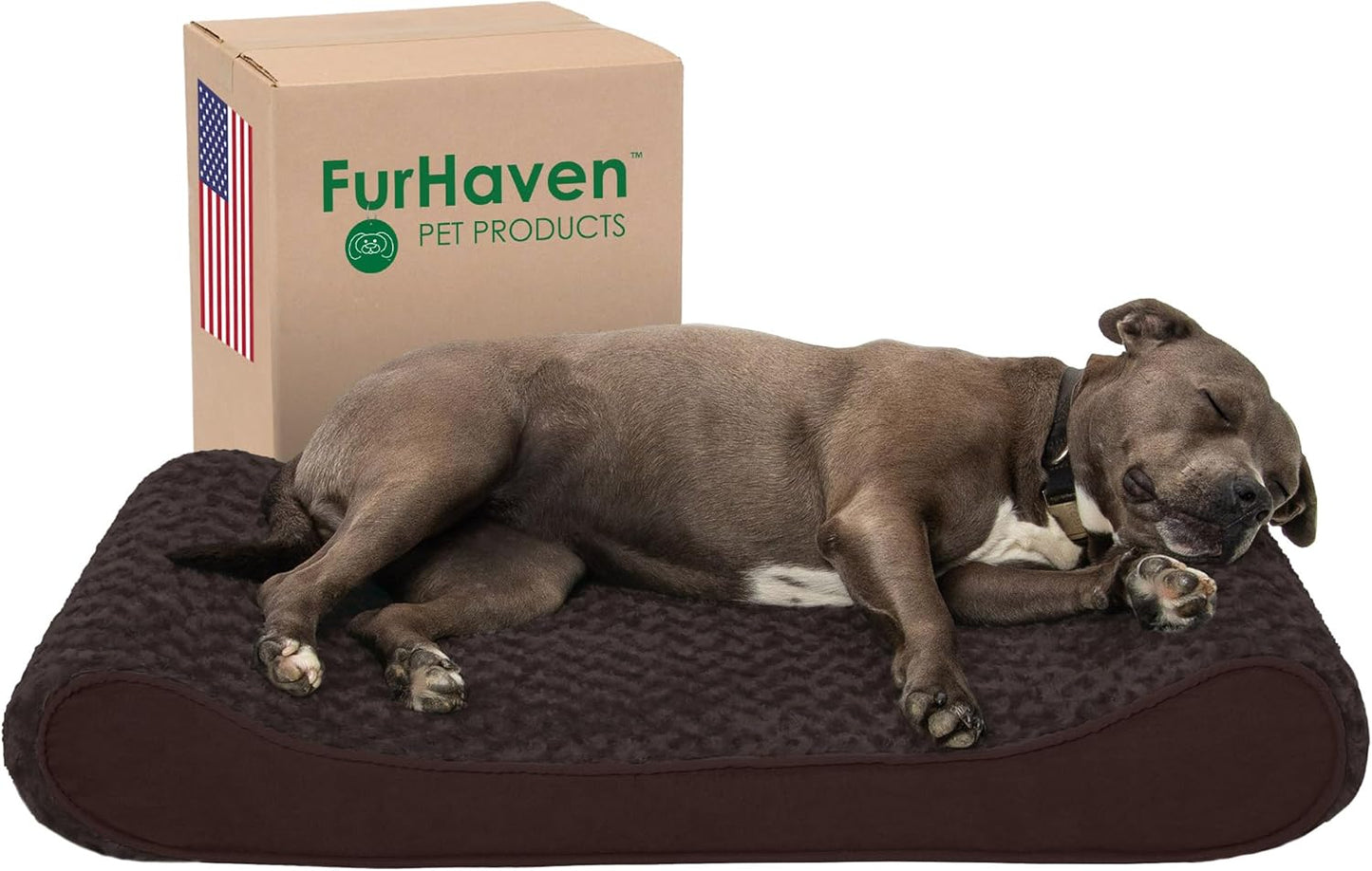 Furhaven Orthopedic Dog Bed for Large/Medium Dogs w/ Removable Washable Cover, For Dogs Up to 38 lbs - Ultra Plush Faux Fur & Suede Luxe Lounger Contour Mattress - Chocolate, Large