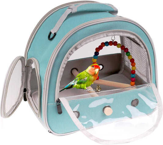 Portable Parrot Travel Cage Carrier with Small Swing Toy&Cage Colorful Toys Set Small Bird Parakeet Bag with Standing Perch Bird Carry Transport Bag (Green, Carreir/Swing)