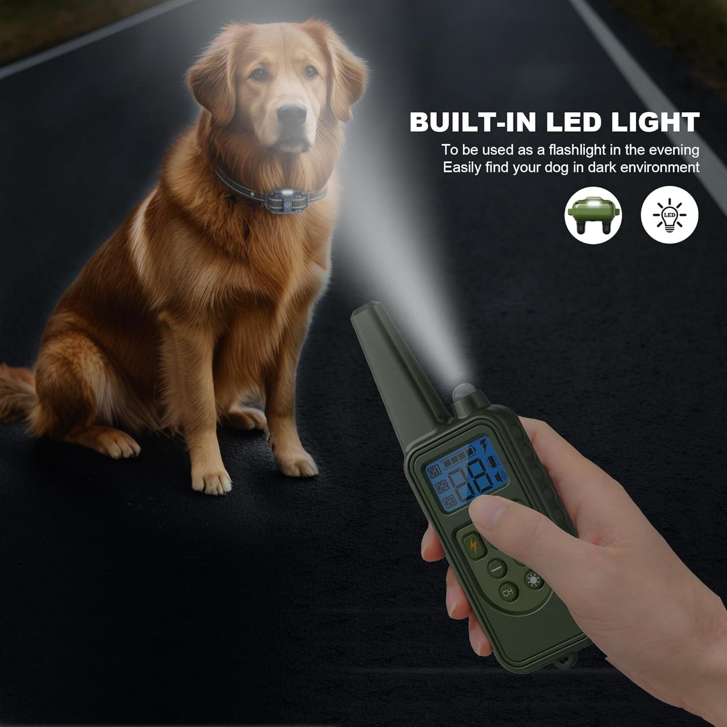 Dog Training Collar with Remote, 2600FT Range, 4 Training Modes Beep, Shake, Safe Shock, LED Light, Rechargeable IPX7 Waterproof for All Breeds Sizes, with Three Receiver Collars for 3 Dogs