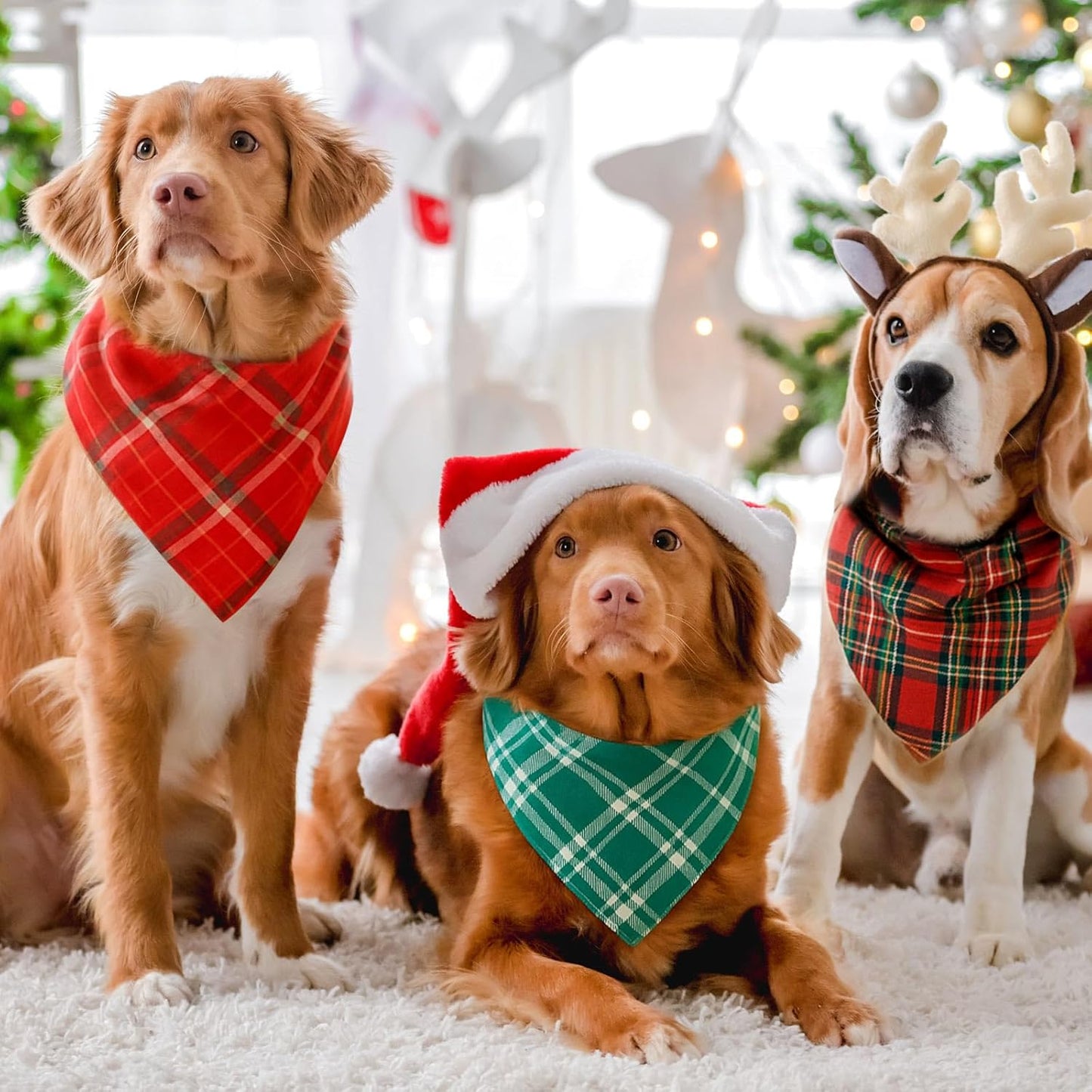 Abbylike 50 Pieces Christmas Plaid Dog Bandanas Bulk Xmas Bandanas for Dogs Triangle Kerchief Bibs Scarf Set for Christmas Pet Costume Accessories Decoration (25.6 x 17.7 x 17.7)