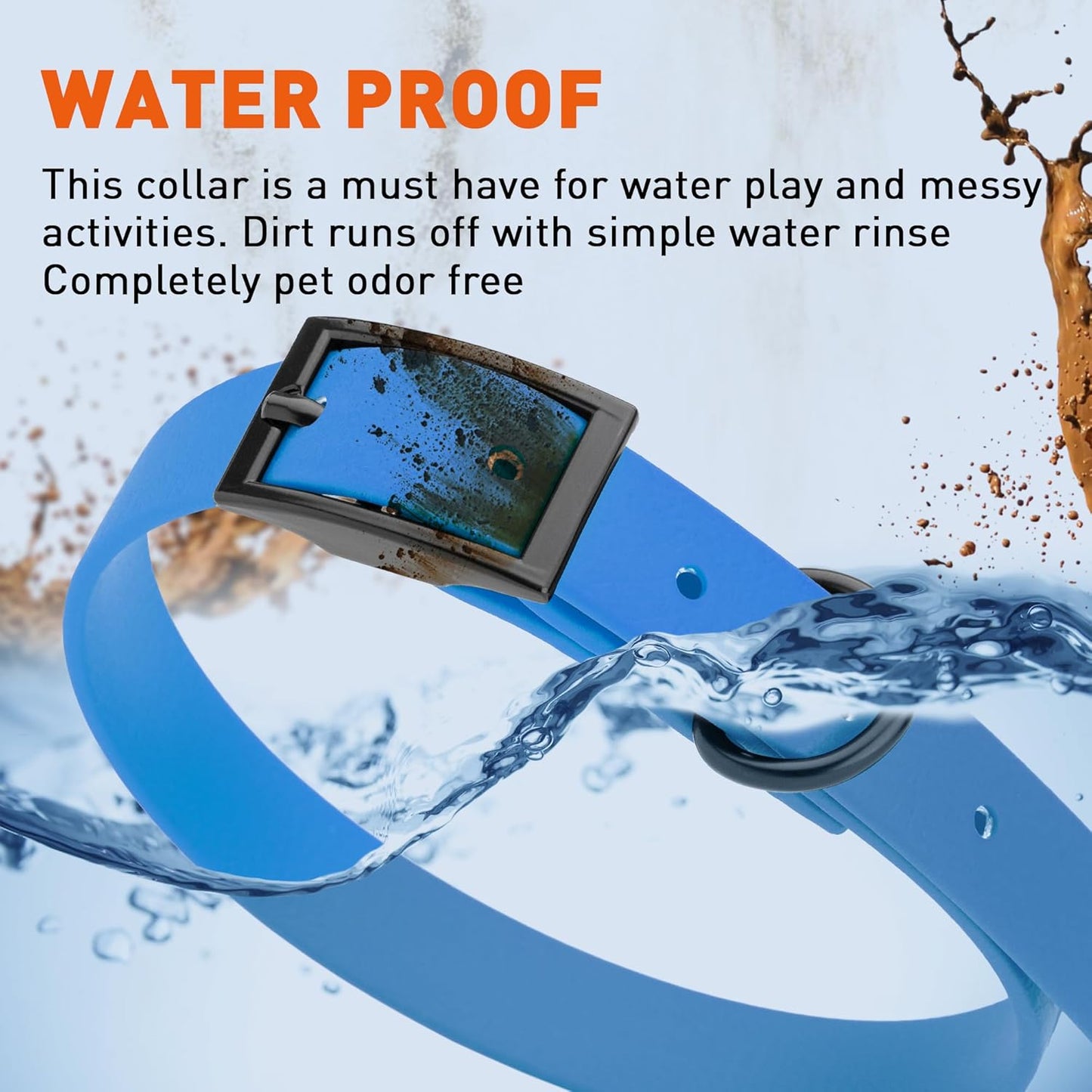 Dogline Biothane Waterproof Dog Collar Strong Coated Nylon Webbing with Black Hardware Odor- Proof for Easy Care Easy to Clean High Performance Fits Small Medium or Large Dogs, Cerulean Blue