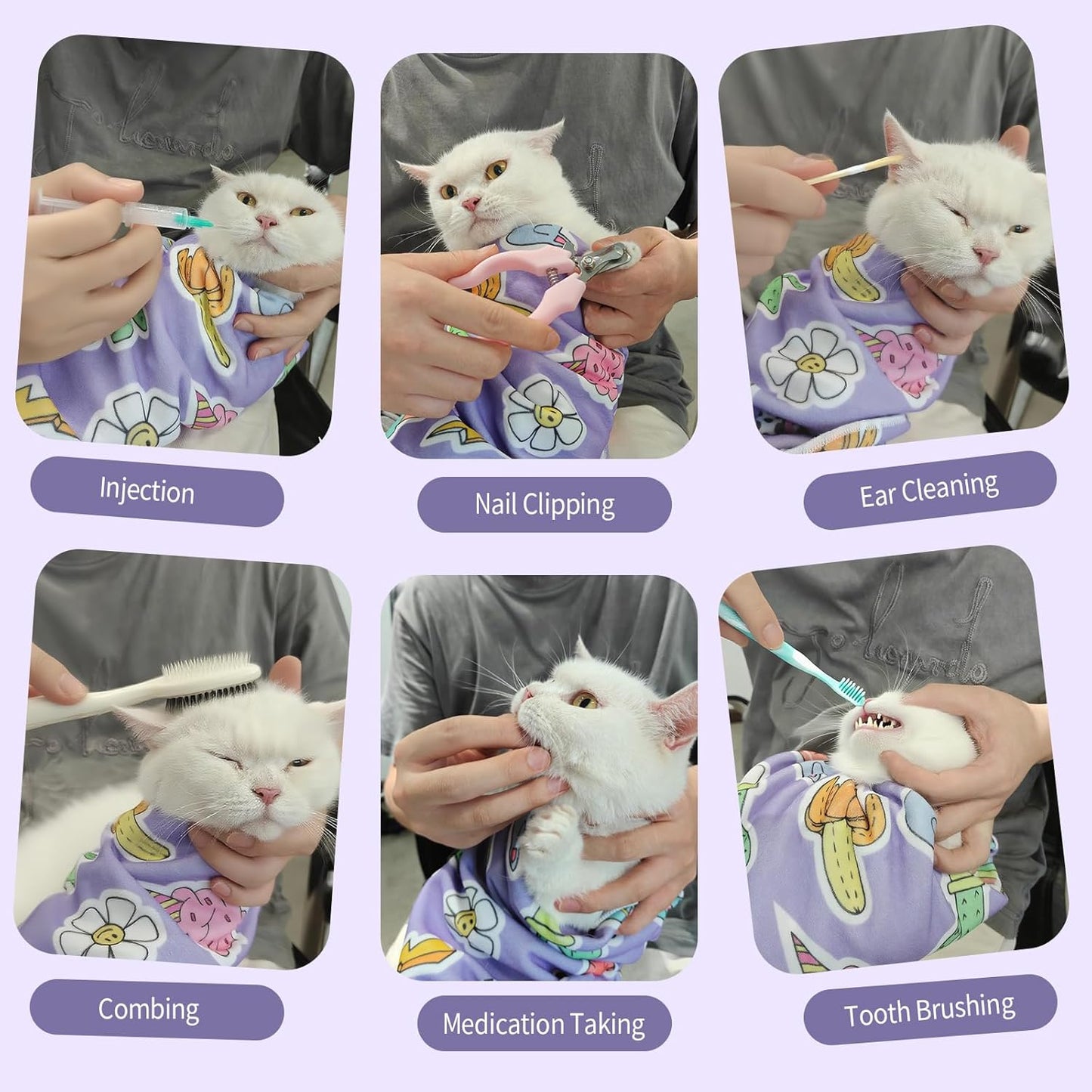 27.6" Cat Grooming Wrap,Self-Adherent Cat Wrap for Cutting Nails,Anti-Escape Cat Swaddle Wrap,Multifunctional Anti-Scratch Cat Restraint Wrap for Medicine,Nail Clipping,Ear Cleaning(Within 15lbs)