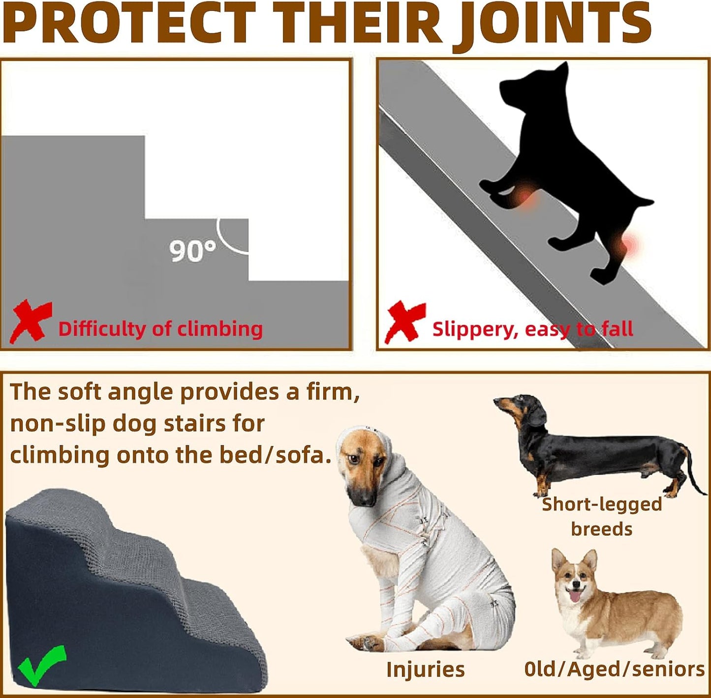 5-Step Dog Stairs for 30 Inch High Beds & 20-30 Inch Couch Bed, Non-Slip Balanced Indoor Pet Ramp Stairs for Small Old Large Dogs Cats to Get on Bed 30D