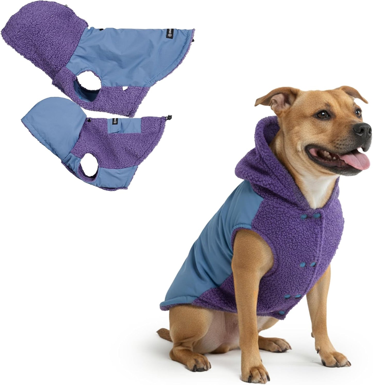 Spark Paws Reversible Dog Sweater, Sherpa Jacket Vest with Warm Fleece Lining, Warm Coat for Winter, Suitable for Small Medium, Large, XL XXL Dogs - Purple and Navy Blue - 2XL