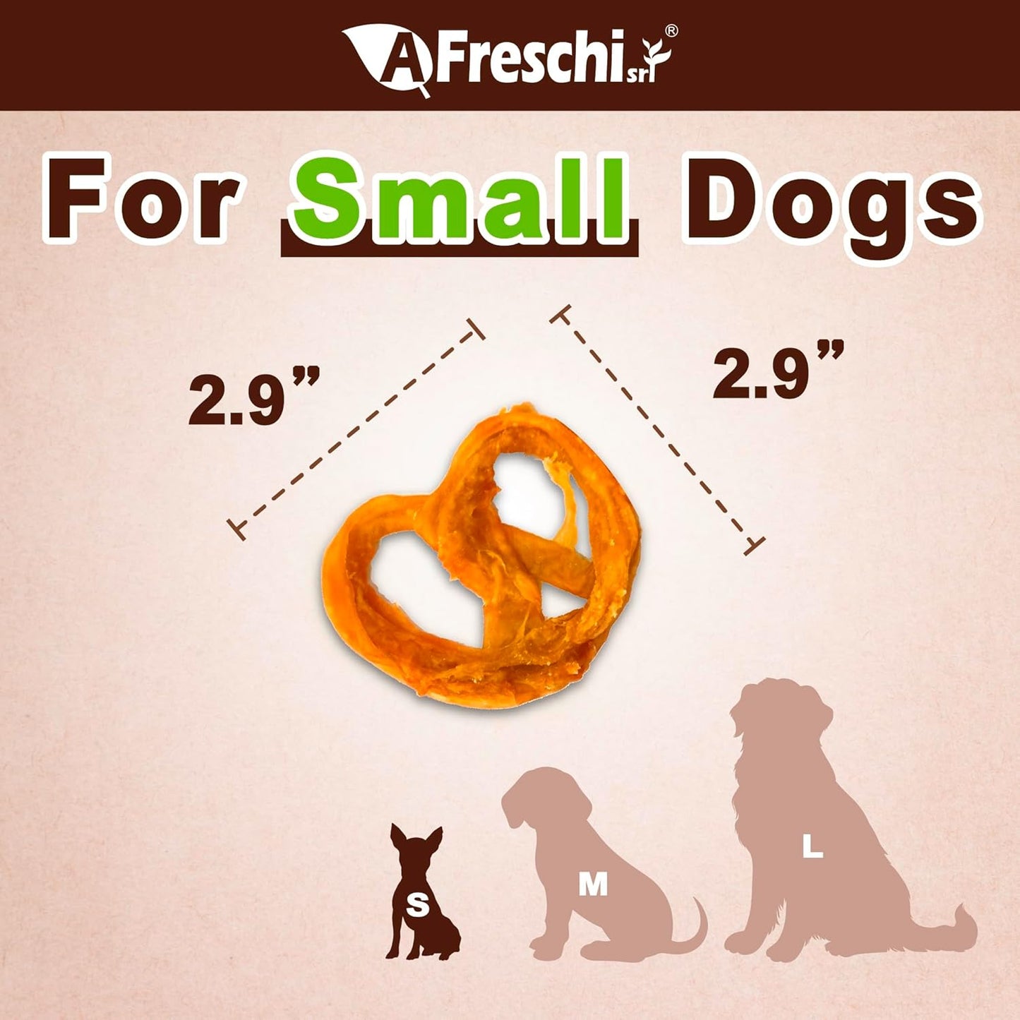 AFreschi Turkey Tendons for Dogs, USA-Sourced, Healthy Dog Treats, Rawhide-Free Puppy Chews, Long Lasting, All Natural, Hypoallergenic Dog Treats for Small Breeds, 6 Count Pack Pretzel (S)